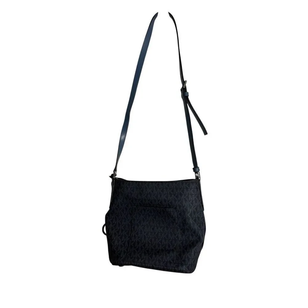 Michael Kors Women's Kimberly Leather Messenger Bucket Crossbody Bag Navy Blue